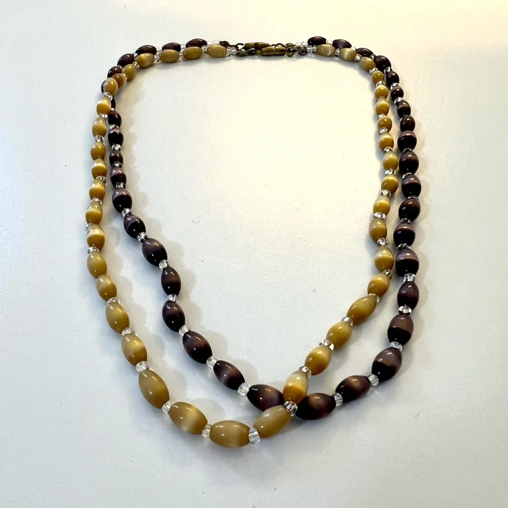 Vintage Purple Yellow Tiger Eye Jade Traditional Chinese Necklace Set Bead Asian